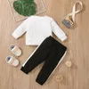 Clothing Sets Baby Boys Girls Trouser Suit Color Matching Design Long-sleeved Knitted Tops Elastic Trousers
