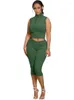 Kvinnors tvåbitar byxor Tracksuit Set Women Turtleneck Tank Tops Mid Calf Jogging Set Set Summer Fashion Solid Fitness Sporty Outfits