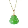 Chaînes Style incrusté naturel Hetian Jade Jasper Maitreya Bouddha pendentif classique collier en argent frais charme fête bijoux de mariage