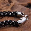 Länk armband mode män flerskikt färg rostfritt stål byzantine vävkedja svart läder pulseras smycken