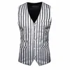 men's Vests Classic Party Wedding Vest Streetwear Fashion Striped Business Office Sleeveless Formal Suit Jacket US Size S-XXL C61Q#