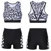 Conjuntos de roupas para crianças meninas leopardo terno esporte sem mangas regata com shorts conjunto roupas esportivas para ginástica yoga dança corrida treino