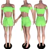 Women's Tracksuits 2022 Women Summer Solid Knitted Off Shoulder Short Sleeve Crop Top & Safari Shorts Suit Two Piece Set Tracksuit 5