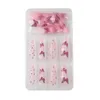 Unghie finte Set 3D rosa Farfalla con disegni glitterati di diamanti Forniture per manicure fai da te Punte lunghe francesi Premere su unghie finte Ongles