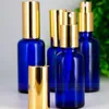 Пополняемая духовная насосная бутылка бутылки Blue Glass Упаковки с золотой крышкой 5-100 мл