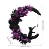 Couronnes de fleurs décoratives d'halloween pour porte d'entrée, 35cm, gothique, en forme de lune, en rotin, mur noir