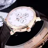 Villeret Quantieme Perpetuel 6656 A5954 자동 남성 시계 TWF 로즈 골드 흰색 다이얼 샴페인 로마 로마 마커 브라운 가죽 스트랩 슈퍼 에디션 퓨레 타임 E5