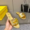 Explosion Kvinnors tidlösa baguette guld nappa läder glider vid band toffel sandaler ff motiv Italien lambskin designer skor importerade kalvläder med låda