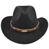 Batı kovboy şapkası cowgirl kapak geniş ağzı erkek ve kadın için el işçiliği şapka bandı ile