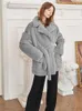 Women's Fur Faux Coat Single Breasted Belt Women Warm Thick Loose Ladies Coats Winter Jacket Plus Size