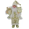 Golden Standing Santa Claus Doll met cadeaubon 2022 Kerstdecor voor Home Navidad Party Ornamenten Gelukkig Nieuwjaar 2023 Kids Favors