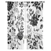 Curtain Black And White Flowers Printed Curtains Drape Sheer Tulle Home Decoration Living Room Bedroom Cortinas Chiffon Window