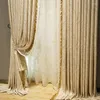 Curtain European High-grade Geometric Striped Texture Bedroom Drape Jacquard Golden Tassels Stitching Blackout Curtains For Living Room