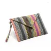 Storage Bags Clutch Envelope Bag Ethnic Style Geometric Pattern Canvas Purse Women Large Capacity Casual Wristlet Phone Wallet Banquet