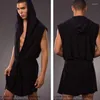 Men's Sleepwear Men's Drop 2023 Sell Silky Men's Robes Comfortable Casual Bathrobes Sleeveless Viscose Hooded Robe Homewear