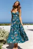 الفساتين غير الرسمية Fengqiyyunhai Floral Midi Dressless Slicfileress Spaghetti Straps Beach Long Vintage Bohemian Black Red