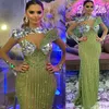 2022 ￁rabe Aso Ebi Sereia Verde Prom Vestidos de Binched Cristais Sexy Evening Festa formal Festa Segunda recep￧￣o Vestidos de noivado de anivers￡rio ZJ607