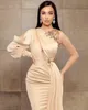 Klassische Kristalle Meerjungfrau Abendkleid Sheer Neck Eine Schulter Perlen Formelle Abendkleider für Frauen Party Tragen Arabisch Vestidos De fieast