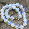 Kedjor mode smycken 14mm vit opal fasetterade runda pärlor halsband klavikelkedja choker kvinnor uttalande charm 18 tum b3196