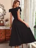 Casual Dresses High Quality A Line Wine Red Black Prom Women Swing Dress Vintage Ruffle Sleevless Waist Fashion Elegant Party