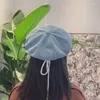 Beretten Japanse stijl meisjes winter jean baret mode verbindingsschilder cowboy cap vintage solide color dames dame denim hoed