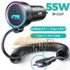 CC144 Chargeur de voiture USB C 55W Chargeur de voiture super rapide à 3 ports PD QC3.0 avec 1,5 m 30W Câble enroulé Super Fast Type C pour Samsung