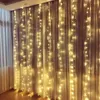 سلاسل Beiaidi 3x3m 2x3m مدعومة بالطاقة الشمسية ستارة السلسلة الخفيفة في الهواء الطلق حديقة Xmas Star Star Fairy Garland Icicle