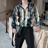 Camisas sociais masculinas 2022 outono versão coreana da camisa retrô casual de manga comprida estampada de alta qualidade com botões soltos masculinos