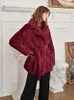 Women's Fur Faux Coat Single Breasted Belt Women Warm Thick Loose Ladies Coats Winter Jacket Plus Size