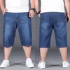 Jeans 2022 Summer Fat Extra stora denim Shorts Men's Capris Elastic Loose Midpants Men Clothes Streetwear Factory