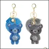 Keychains Lanyards Korean Veet Rhinestone Cute Bear Fur Ball Key Ring Pendant Pompon Jewelry Bag Hanging Accessories 12 Styles Dro Dhitx