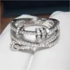 With Side Stones S925 Sterling Silver Ring Set with Diamonds Multiple Rings Couple Personality Jewelry9707022