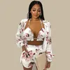 Fatos de Treino Feminino POFGD 2022 Verão Colorido Estampado Biquíni de Natação Slim Roupa de Treino 3 Peças Conjunto Plissado Chique Senhora Conjuntos Elegantes