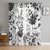 Curtain Black And White Flowers Printed Curtains Drape Sheer Tulle Home Decoration Living Room Bedroom Cortinas Chiffon Window