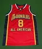 Genähtes, seltenes McDonald's KB Weiß-Rotes College-Basketball-Trikot mit individuellem Namen und Nummer