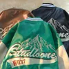 Mensjackor 2022 Spring och Autumn American Retro Pu Leather broderad jacka Street Loose Patchwork Baseball Uniform 2 8PC3