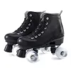 Schaatsen volwassen pu lederen roller zwarte dubbele lijn twee schaatsenschoenen patines 4 wielen vrouwen man training l221014