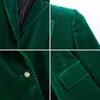 Costumes pour femmes Blazers Velours Femmes Vert Blazer À Manches Longues Bouton Unique Affaires Décontractée Mince Droite Femme Printemps Costume Veste solide bureau dame T221027