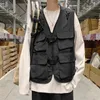 Men's Vests Men Harajuku Coat Spring And Summer Vest 2022 Solid Color Pockets Zipper Button Hip Hop Korean Black Streetwear S-3XL