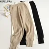 Women's Pants Capris Korejpaa Pocket Knitted Pants Casual Autumn Korean Style High Waist Elastic Trousers Women Outwear Harem Pants Solid Trend T221024