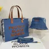New Totes skyddar svarta kvinnor handväska för kvinnlig trend denim axelväska brev broderi damer crossbody handväska rese shopping tote y2209