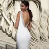 Robe de mariée sirène Simple en Satin avec des Appliques de perles, dos nu pour femmes, robe de plage unie, avec traîne, 2023