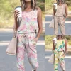 Women's Two Piece Pants 1 Set Women Sleepwear Solid Color Ladies Vest Top Crew Neck Loose-fitting T-shirt Trousers