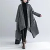 Płaszcze damskie płaszcze plus size damskie 2022 jesienne zimowe houndstooth tweed wełna długie wietrzne wietrzne topy kardigan samica 5605