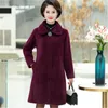 Kvinnors päls 2022 Autumn Winter Coat Women Imitation Mink Cashmere Woolen Jacka Middle Aged Women Casual Loose Mid-Long 1005