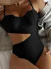 Swimwear femminile Sexy Push Up One Piece Swimsuit Fashion Solid Hollow Bikini Woman 2022 Casual Beach Party