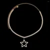 Kedjor personlighet dubbel rad pentagram halsband för kvinnor glittrande strass choker halsband söta romantiska smycken