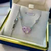 Pendant Necklaces Fine Jewelry Sparkling Topaz Pink High Carbon Diamonds Heart Necklace For Women S925 Silver Color Pendants