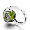 Cluster Ringe Silber Für Frauen Echt 925 Sterling Peridot Ring Punk Glänzend Grün Runde Edelsteine Elegante Party Edlen Schmuck