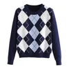 Женские свитеры Женские свитер. Пуловер 2022 Модная осенняя алмазная решетка милый британский стиль топ